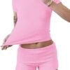 Women's 2 Piece Yoga Set Soft Short Sleeve Top Flare Leggings Comfortable Stretchy for Casual Active Wear