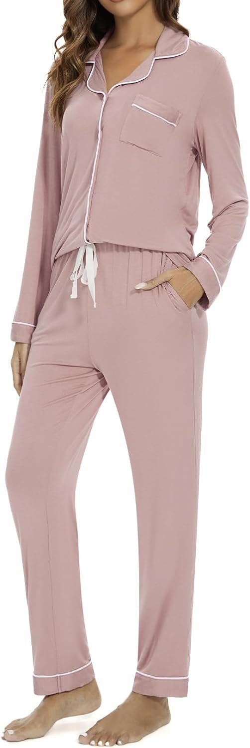 Pajama Set For Women Long Sleeve Button Down Sleepwear Soft and Comfy Lounge Set S-XXL