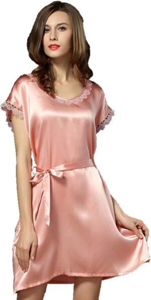 Women's Silk Pajamas,1-Piece Nightdress Sleepwear,Loose&Free Size,100% Silk(Main),5 Colors