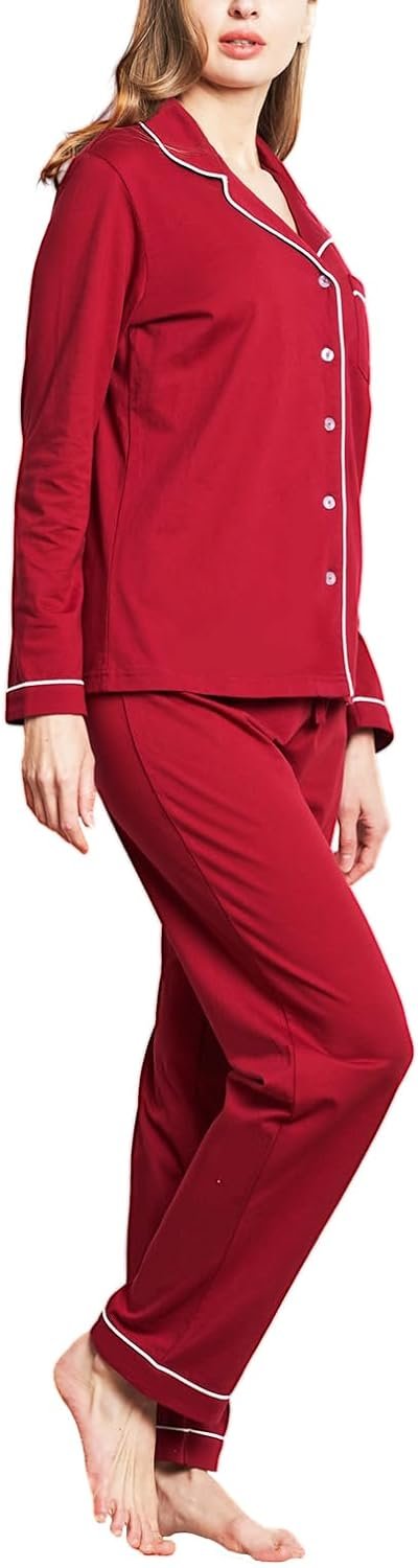 100% Cotton Pajama Set for Women Long Sleeve Womens Sleepwear Button Down NightWear Soft Pj Lounge Sets