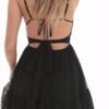 Women Graduation Dress Spaghetti Straps Sleeveless Short Dresses Y2k Low Cut Bodycon Going Out A-Line Mini Dress