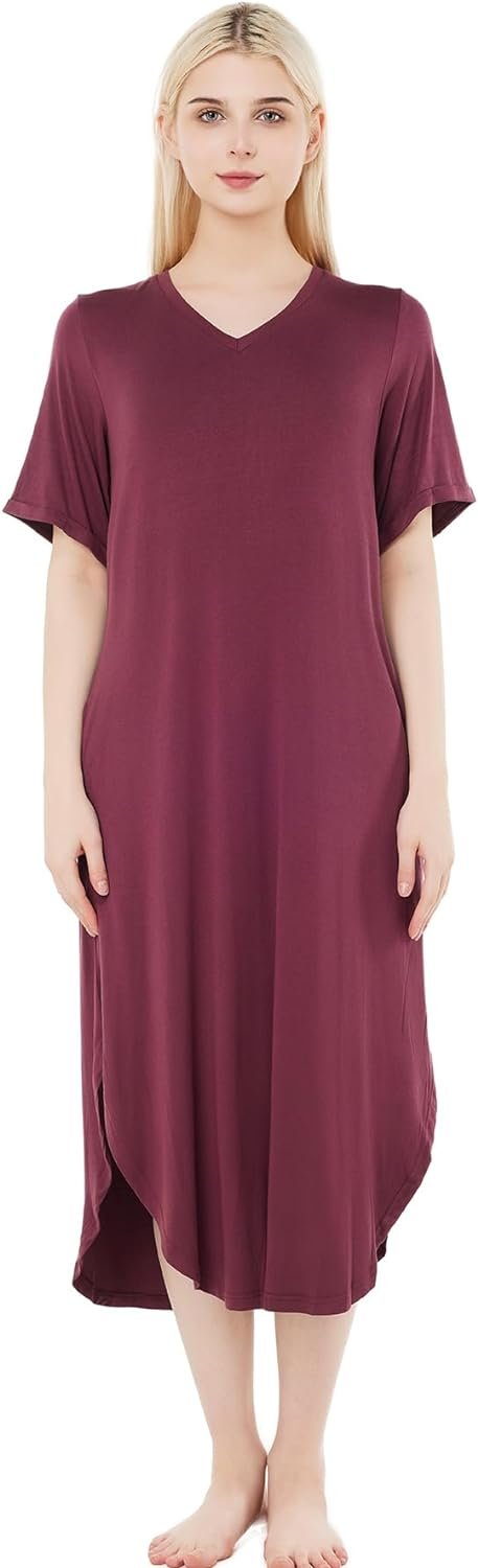 loungewear Womens Nightgown pajamas Bamboo Viscose Super Soft Short Sleeve sleepwear Nightdress Outdoor Wearable
