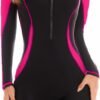 Women Zip Rash Guard Long Sleeve One Piece Splice Swimsuit UPF 50+ Tummy Control Surfing Bathing Suits Boyshort Bottom