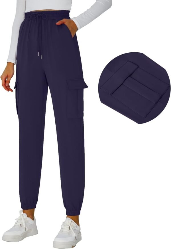 Womens Athletic Pants Knit Cargo Pants Stretchy Hiking Pants Elastic Waist Sweatpants Baggy Soft Joggers