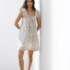 Womens Ruffle Nightgown Cotton Sleeveless Nightdress Soft Printed Night gown with Pockets