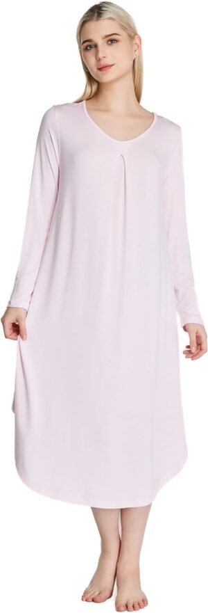 loungewear Womens Nightgown pajamas Bamboo Viscose Super Soft Long Sleeve sleepwear Nightdress Outdoor Wearable