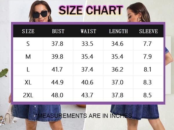 Denim Dress for Women Short Sleeve Button Down Summer Babydoll Casual Jean Dress Tunic Top