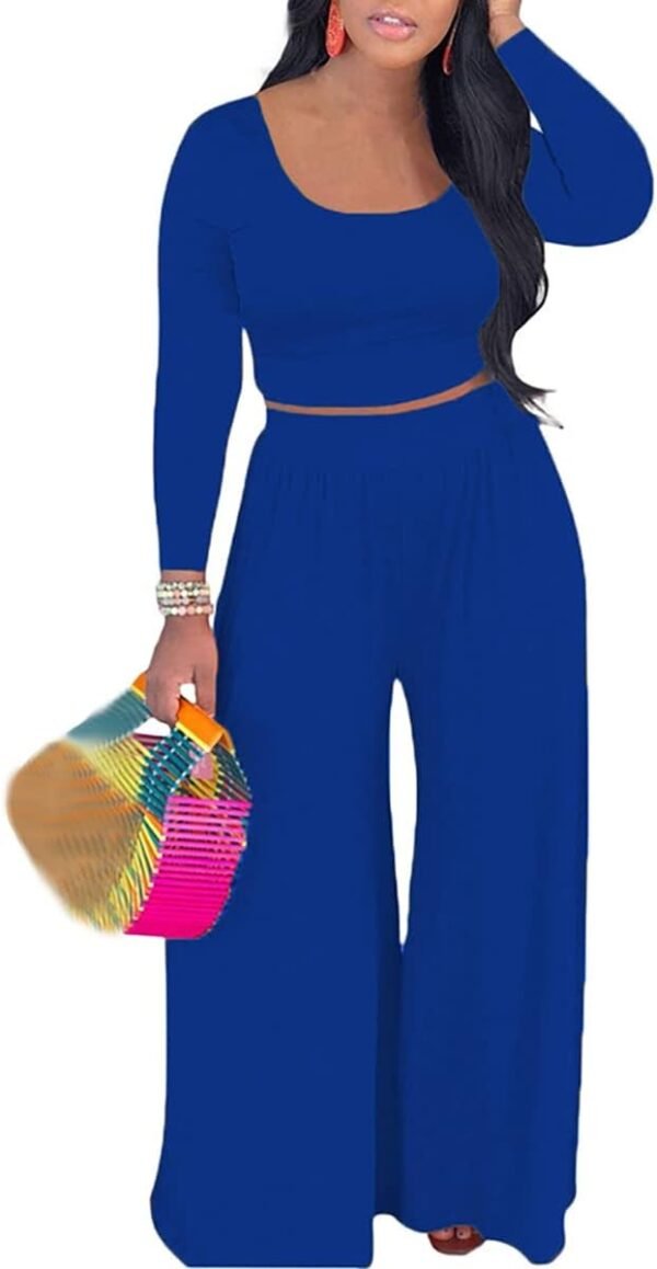2 Piece Outfits for Women Casual Wide Leg Pants Set Outfits Sexy Front Crop Tops High Waist Jumpsuits Set