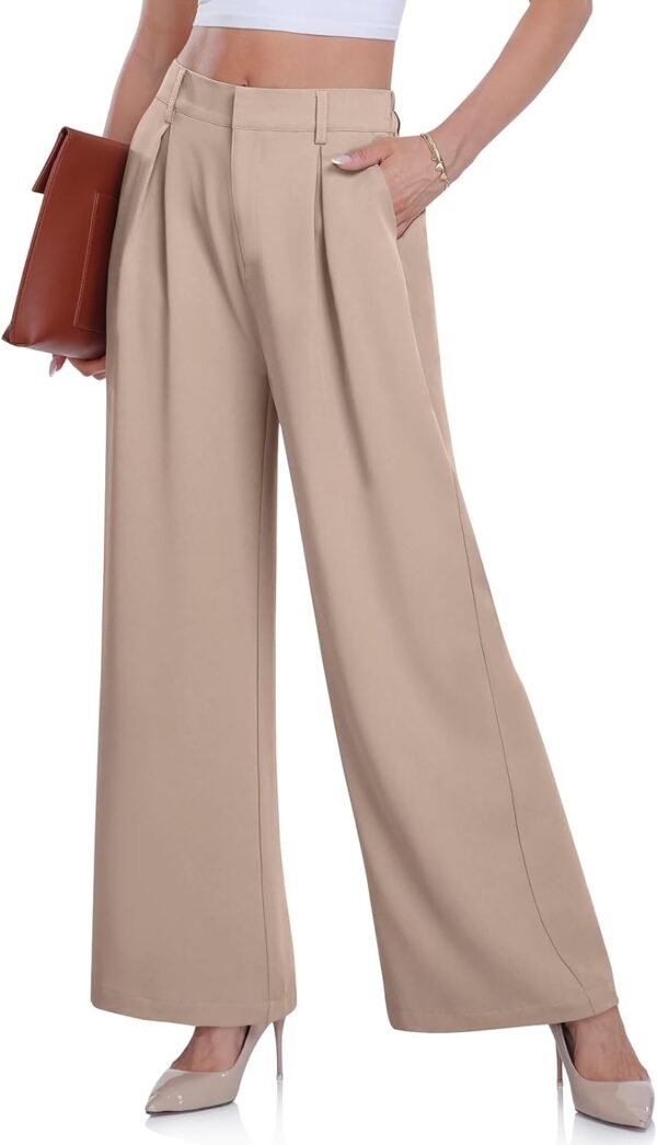 Women's Wide Leg Dress Pants High Elastic Waisted in The Back Business Work Causal Trousers Long Straight Suit Pants