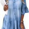 51sKKMhuH6L._AC_SL1001.jpg Women Denim Dresses Casual V Neck Ruffle Short Sleeve Jean Dress Summer Babydoll Dress 2024