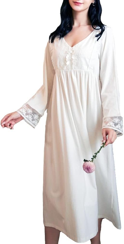 Women's Long-sleeve Mesh Nightdress Princess Vintage Nightgown Lace Sleepwear Pajamas