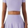 2 Piece Tennis Dress for Women High Waist Pleated Tennis Skirt with Shorts Short Sleeve Crop Golf Workout Skirts Sets