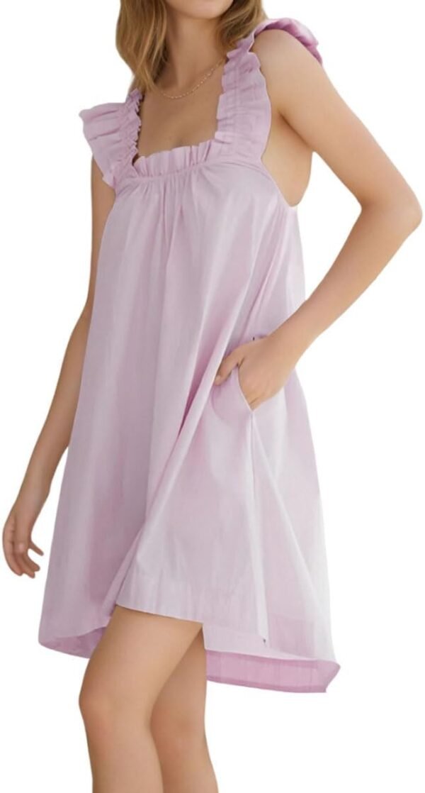 51uv4_J6_9L._AC_SL1200.jpg Womens Ruffle Nightgown Cotton Sleeveless Nightdress Soft Printed Night gown with Pockets