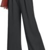 Women's Wide Leg Dress Pants High Elastic Waisted in The Back Business Work Causal Trousers Long Straight Suit Pants