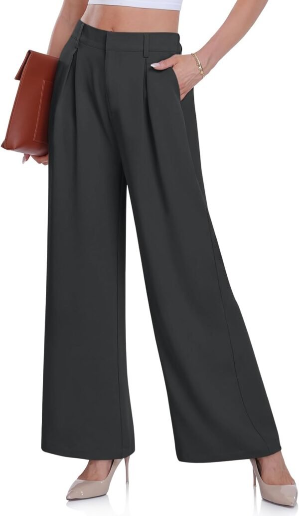 Women's Wide Leg Dress Pants High Elastic Waisted in The Back Business Work Causal Trousers Long Straight Suit Pants