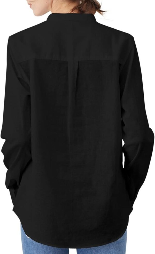 Women's Mandarin Collar Button-Down Shirts Casual Cotton Linen Long Sleeve Blouses
