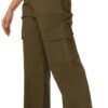 Women's High Waist Stretchy Cotton Cargo Pants Wide Leg Hiking Tactical Trousers with 6 Pockets