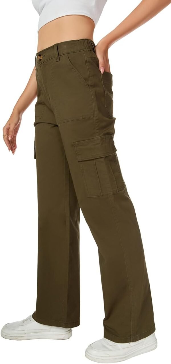 Women's High Waist Stretchy Cotton Cargo Pants Wide Leg Hiking Tactical Trousers with 6 Pockets
