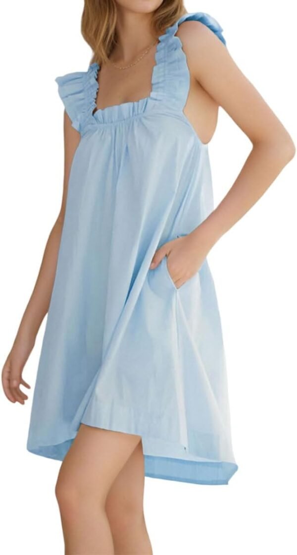 51yFspufB8L._AC_SL1200.jpg Womens Ruffle Nightgown Cotton Sleeveless Nightdress Soft Printed Night gown with Pockets