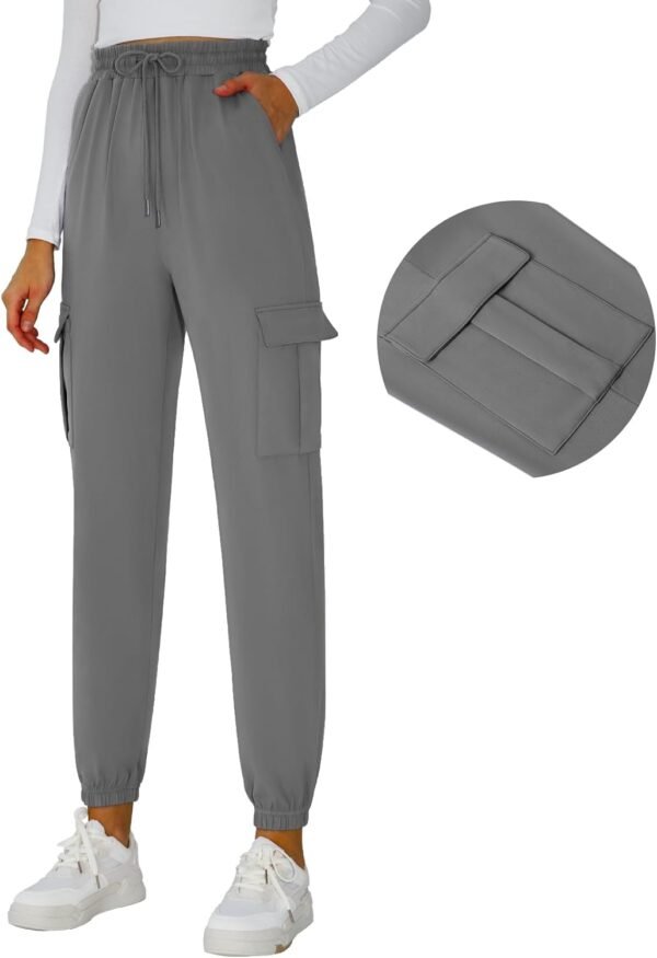 Womens Athletic Pants Knit Cargo Pants Stretchy Hiking Pants Elastic Waist Sweatpants Baggy Soft Joggers