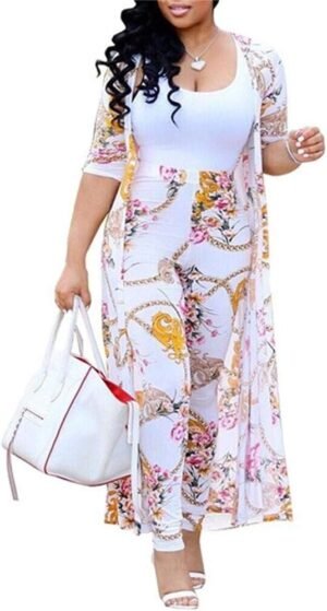Womens Floral Print Long Sleeve Cardigan Cover up Long Pants 2 Piece Outfits Set