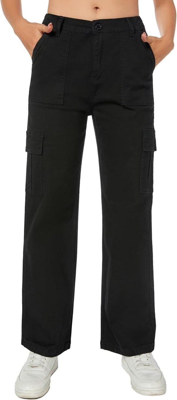 Women's High Waist Stretchy Cotton Cargo Pants Wide Leg Hiking Tactical Trousers with 6 Pockets