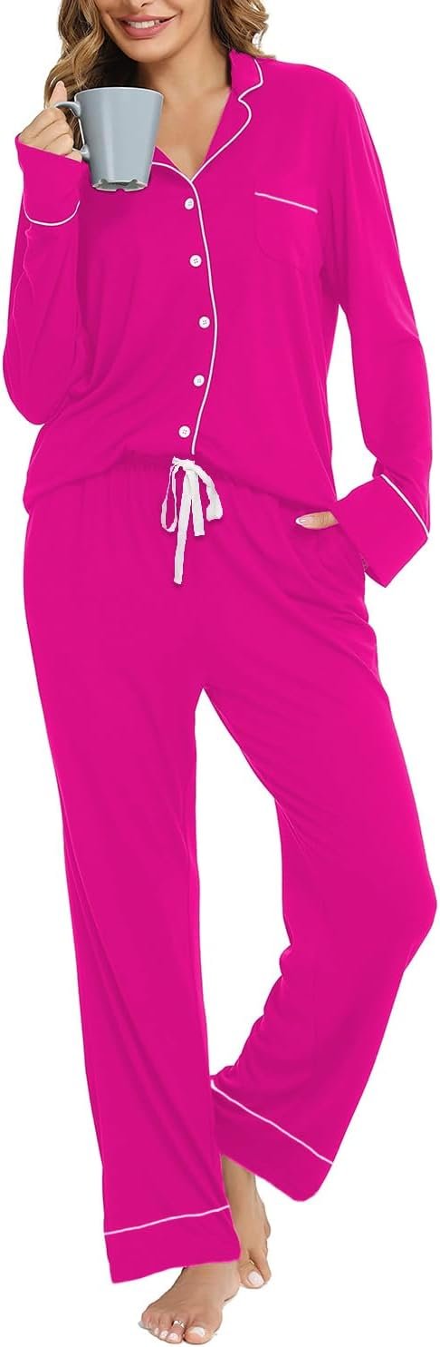 Pajama Set For Women Long Sleeve Button Down Sleepwear Soft and Comfy Lounge Set S-XXL