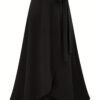 Solid Ruffle Hem Skirts, Elegant High Waist Tied Midi Skirts, Women's Clothing