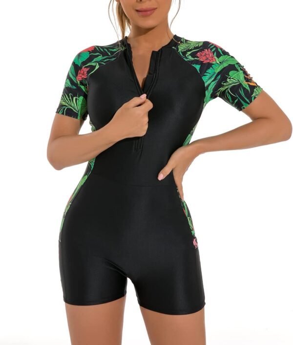 61-97MT2l2L._AC_SL1200.jpg Women Zipper Rash Guard Sleeves Sun Protection Surf Rashguard Boyleg One Piece Sport Swimsuit Padded Bathing Suits