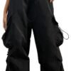 Women Cargo Pants Trendy Parachute Pants Elastic Waist Hiking Pants Lightweight Waterproof Baggy Joggers with Pockets