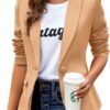 Womens Casual Blazers Long Sleeve Lapel Button Slim Work Office Blazer Jacket