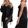 Womens Silk Satin Pajama Sets,Zebra Strips Comfy Robe and Pants Women Pajamas,Silky Camisole Woman Pjs Set 3 Pieces