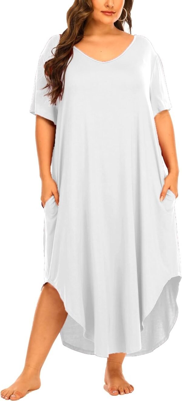 Womens Plus Size Nightgowns Sleepwear Short Sleeve Sleep Dress Maxi Night Gowns with Pockets
