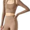 Women's Stretch Cutout Yoga Sports Jacket Long Sleeve Crop Top T Shirts with Thumb Holes