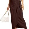 Women’s Maxi Skirt High Waist Wrap Pencil Long Skirts for Women Slim Boho Draped Front Bodycon Dresses