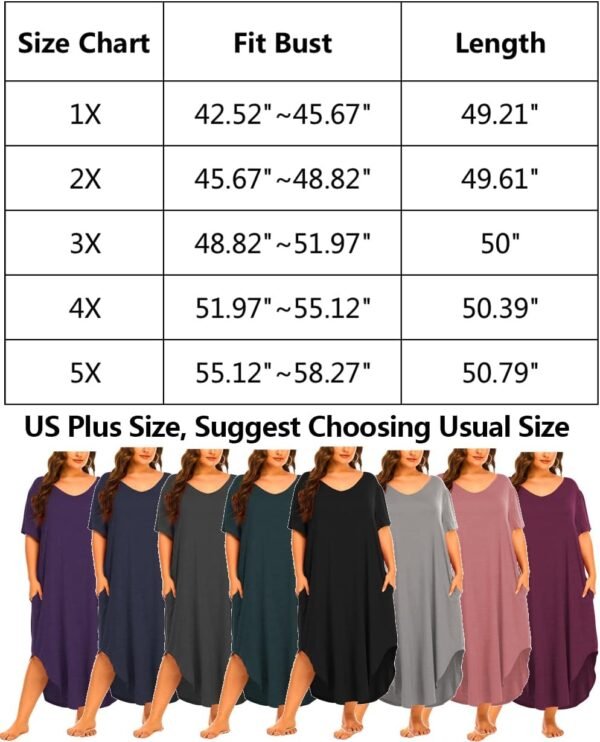 Womens Plus Size Nightgowns Sleepwear Short Sleeve Sleep Dress Maxi Night Gowns with Pockets
