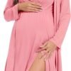 Womens Maternity Set Nursing Nightgown and Robe Set 3 in 1 Labor Delivery Nursing Gown Breastfeeding Robe Set