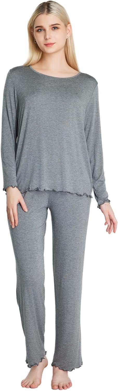 Loungewear Set pajamas Womens sleepwear Bamboo Viscose Long Sleeve t shirt Long Pants Super Soft Novelty Pjs Set