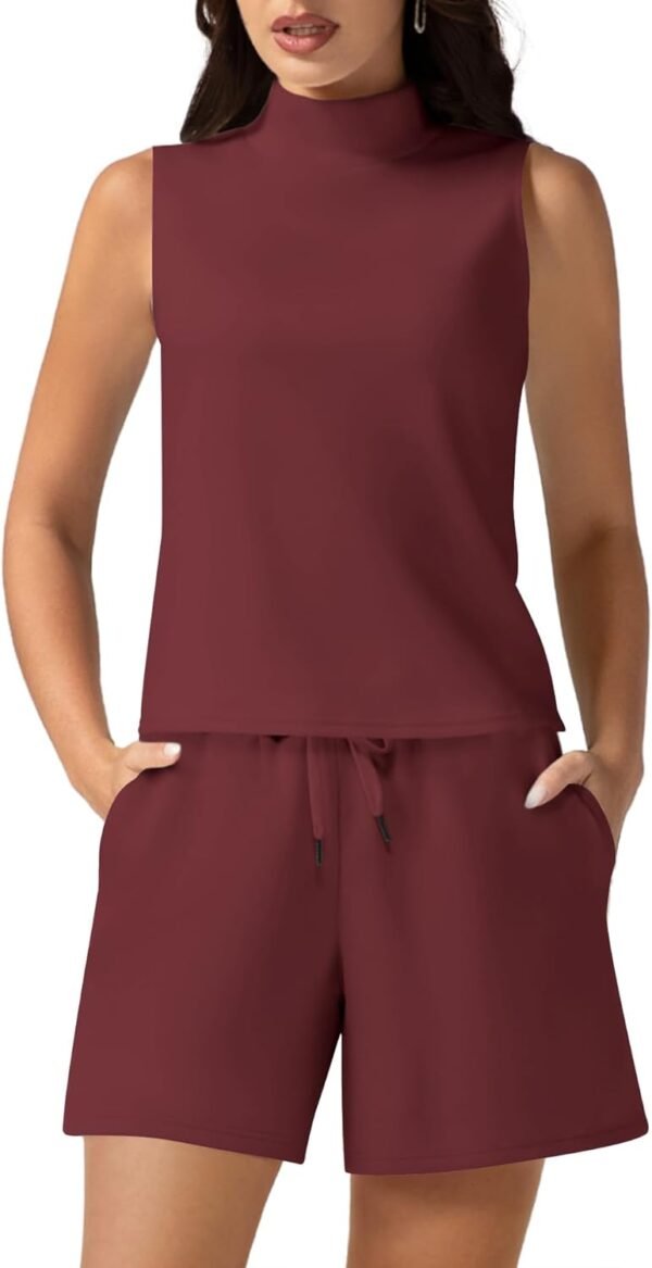Women's Summer 2 Piece Outfits Mock Neck Tank Top High Waisted Shorts Lounge Sets 2024 Fashion Tracksuit