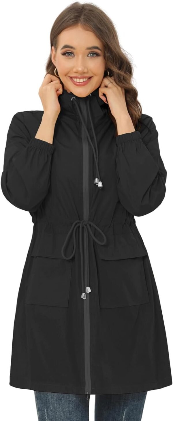Rain Jacket for Women Waterproof with Hood Active Outdoor Long Rain Coats Packable Raincoat Lightweight Windbreaker