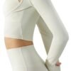 Women's Stretch Cutout Yoga Sports Jacket Long Sleeve Crop Top T Shirts with Thumb Holes