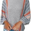 Womens 2024 Cute Spring Summer Color Block Striped Lightweight Comfy Cable Knit Beach Boho Clothes Pullover Sweaters