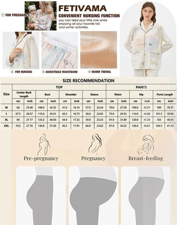 Maternity & Nursing Knit Cotton Pajama Set Sleepwear Long Sleeve Top & Bottom Breastfeeding for Pregnant Women