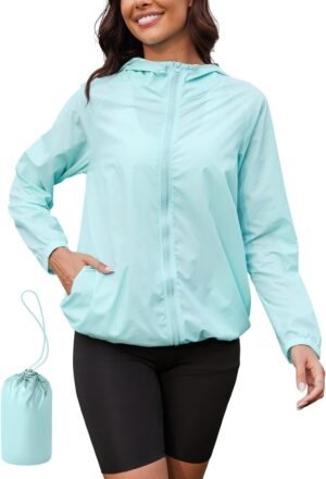 Rain Jacket Women Lightweight Waterproof Windbreaker Jacket Hooded Packable Rain Coats for Women Outdoor Raincoat