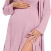 Womens Maternity Set Nursing Nightgown and Robe Set 3 in 1 Labor Delivery Nursing Gown Breastfeeding Robe Set
