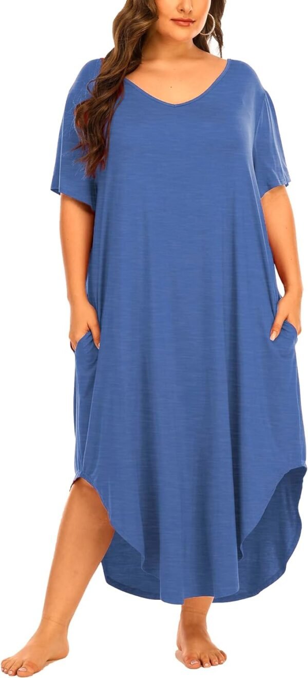 Womens Plus Size Nightgowns Sleepwear Short Sleeve Sleep Dress Maxi Night Gowns with Pockets
