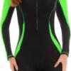 Women Zip Rash Guard Long Sleeve One Piece Splice Swimsuit UPF 50+ Tummy Control Surfing Bathing Suits Boyshort Bottom