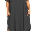 Womens Plus Size Nightgowns Sleepwear Short Sleeve Sleep Dress Maxi Night Gowns with Pockets