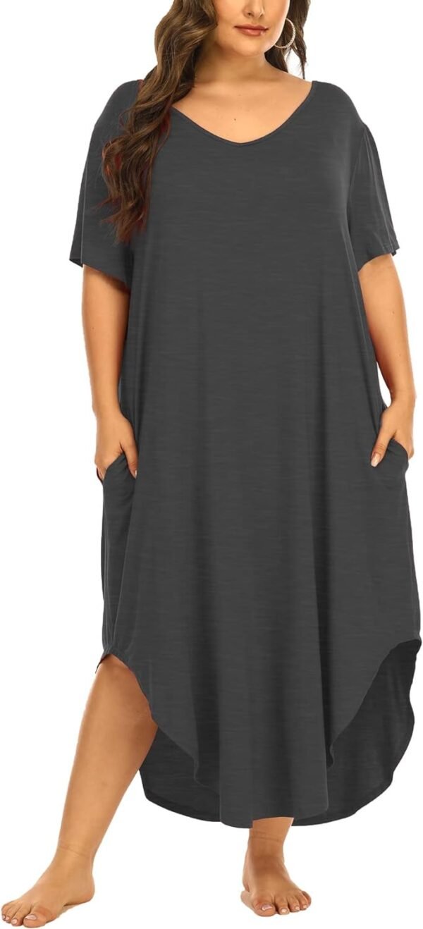 Womens Plus Size Nightgowns Sleepwear Short Sleeve Sleep Dress Maxi Night Gowns with Pockets