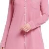 Womens Bamboo Viscose Sleep Shirt Long Sleeve Button Down Nightgowns Boyfriend Nightshirt S-XXL
